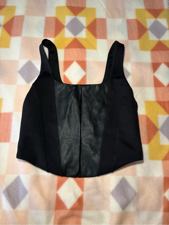 Zella Tops - Zella Black Faux Leather-Panel Athletic Tank S